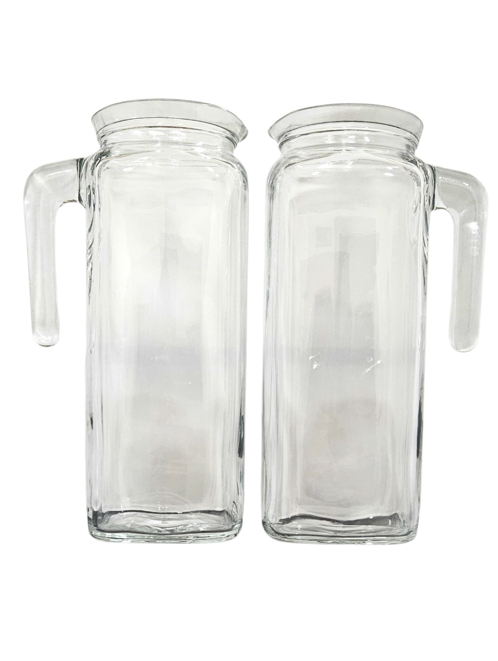 BORMIOLI ROCCO Set 2 glass pitchers VGUC Frigoverre 34 oz jugs Italy open mouth